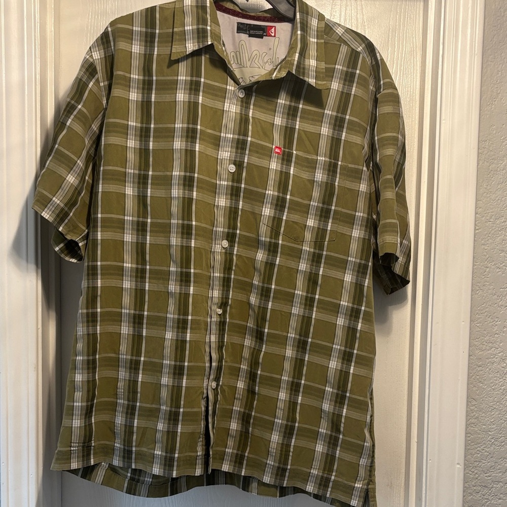 Quiksilver Olive Plaid Casual Shirt Large